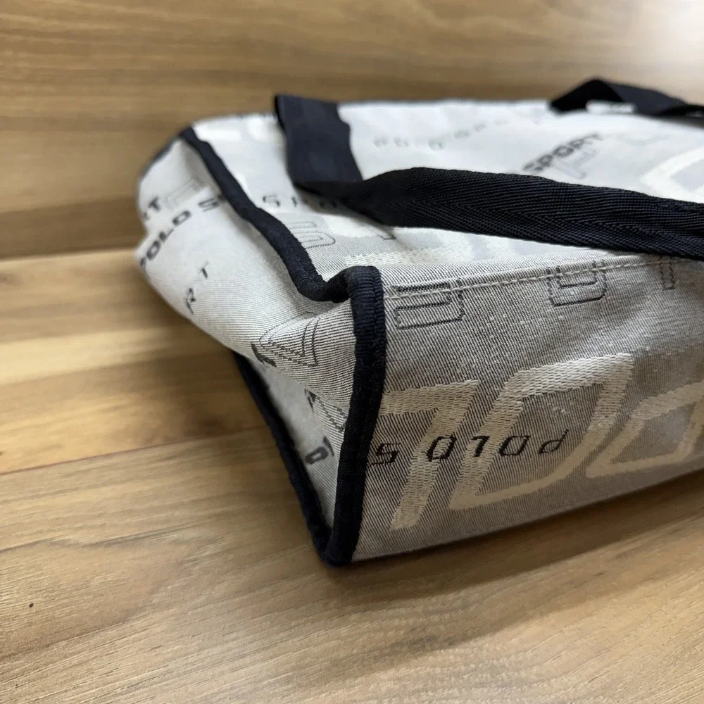 Polo Sport Vintage 90's Medium Zip Tote Gray Signature Script Travel School Bag